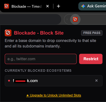 Blockade Control Panel Popup